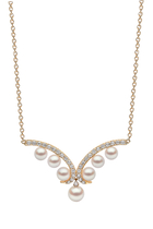 Sleek Pendant Necklace, 18k Yellow Gold, Diamonds & Akoya Pearl